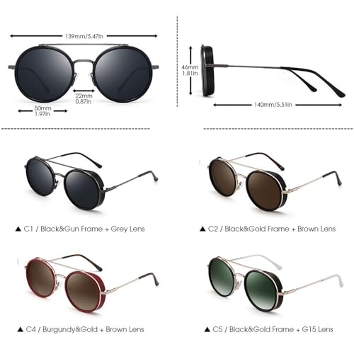 Men Women Steampunk Round Sunglasses Vintage Metal Frame Double Bridge Sunglasses2