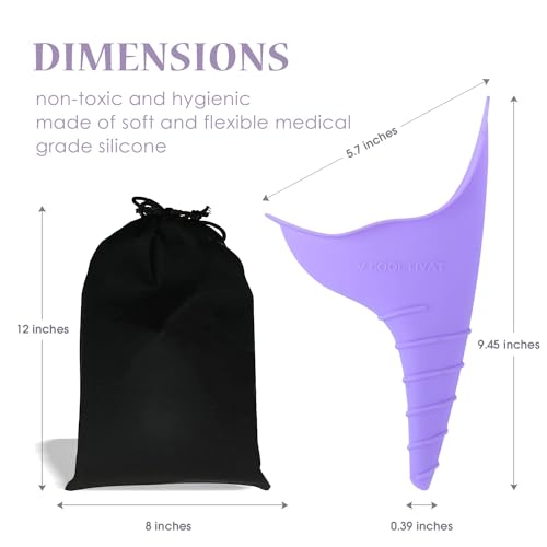 Travel Female Urination Device – 2 Pack Reusable Silicone Portable Lady Urinal Pee Funnel Pee Urine Cups Standing Up Camping Outdoor Drawstring Discreet Carry Bag