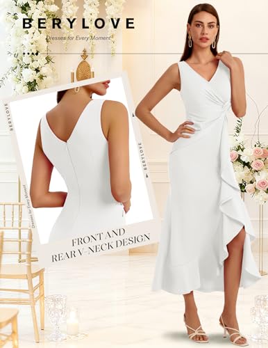 Image of BeryLove Formal Wedding Guest Evening Midi Ruffle Dresses Prom Cocktail Party Mother of The Bride Dress