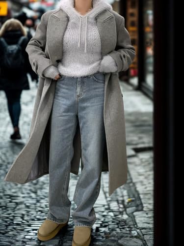 chouyatou Women Double Breasted Wool Coat Lapel Collar Long Peacoat Business Casual Trench Coat with Belt4