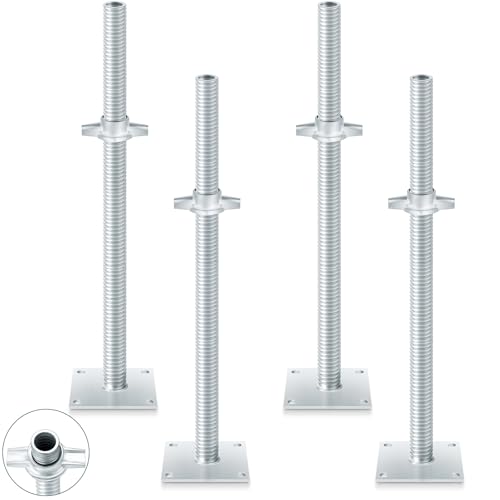 Image of Zonon 4 Pack 24inch Adjustable Leveling Jacks Scaffolding Hollow Screw Jacks with Base Plate for Baker Style Scaffolding Baker Scaffold