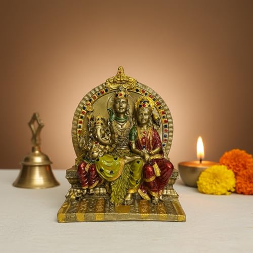 Image of Servdharm Resin Shiv Parivar Murti Idol 7.3 inch Shiva Parvati Ganesh God Idol Murti Statue God Idols Showpiece Figurine