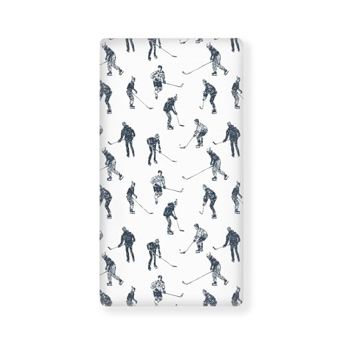 Image of JEPFEIXIA Ice Hockey Fitted Crib Sheet for Boys Girls Sports Event Hockey Player Baby Sheet for Standard Crib and Toddler Winter Sport Nursery Bed Mattress Sheets 28"x52"