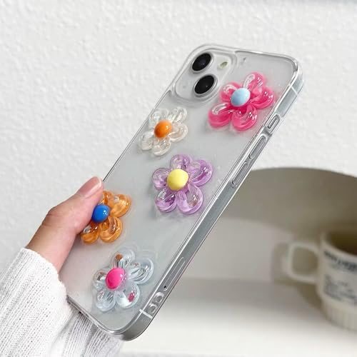 Image of COVERLY for iPhone 12 Pro 3D Luxury Pink Flower Resin Phone Case,Trendy Translucent Cute Hard Epoxy Art Crystal Clear -Non Yellowing Love Heart Embossed Pearl Princess Cover for Apple iPhone 12 Pro