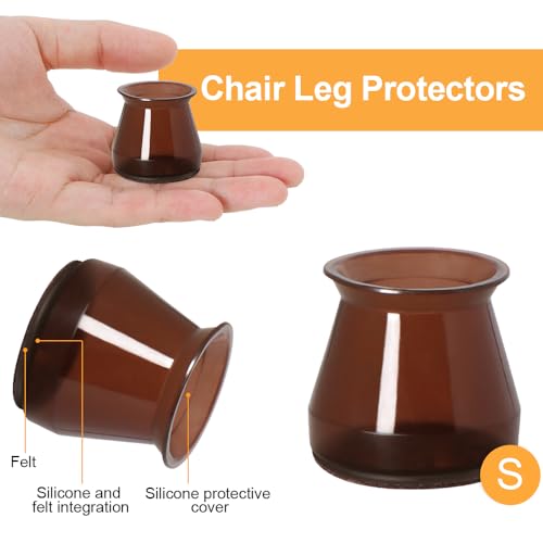 Image of 32pcs Brown Chair Leg Floor Protectors for Hardwood Floors, Bar Stools Caps, Dining Room Covers, Silicone Felt Furniture Pads (Small Fit: 0.9'' - 1.29'')