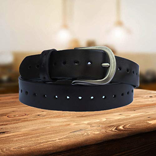 Women Fashion Belt for Pant, Waist Belt, vintage leather, multi holes Tan/DB/BLK3