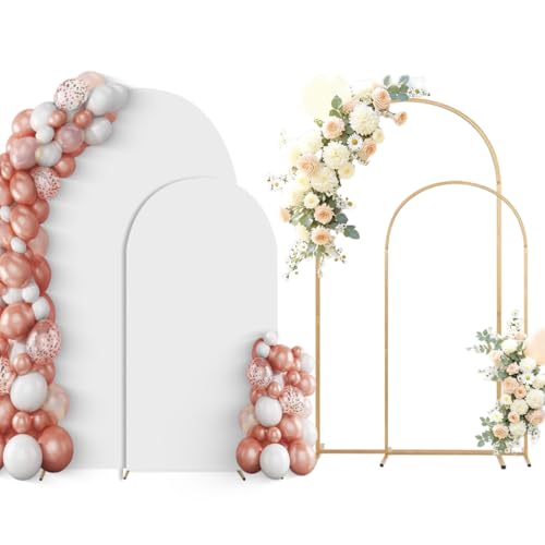 yumiaohe Metal Arch Backdrop Stand Set of 2 With White Cover (7.2FT+6FT)