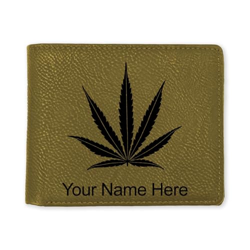 LaserGram Faux Leather Bi-Fold Wallet, Marijuana leaf, Personalized Engraving Included (Camo Green)