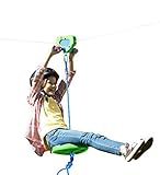 HearthSong 100-Foot Green Stainless Steel Backyard Zipline Kit with Adjustable Seat, Non-Slip Handles, and Rubber Stopper, Holds Up to 250 Lbs.