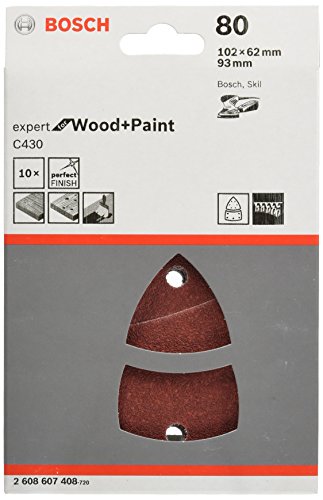 Bosch 10-piece C430 Sanding Sheet Set 'Expert for Wood' (Wood and Veneer, 102 x 62, 93 mm, Grit 80, Accessories for Multi Sanders)