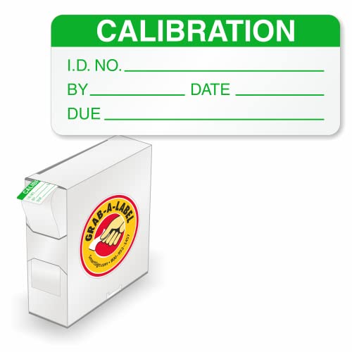 SmartSign Calibration Labels in Dispenser Box ID No./by/Date/Due | Pack of 350, 0.625" x 1.5" White Flexible Vinyl Stickers