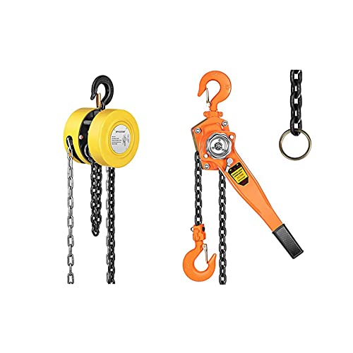 SPECSTAR Hand Chain Hoist 2 Ton 4400 Lbs Capacity 10 Feet with 2 Heavy Duty Hooks, Manual Chain Fall Yellow with Lever Chain Hoist 1-1/2 Ton 3300 Lbs Capacity 10 Feet with 2 Heavy Duty Hooks
