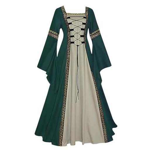 Feynman Vestido medieval para mujer con mangas trompeta, estilo medieval victoriano, vestido renacentista, gótico, vestido largo para carnaval, Halloween, fiestas de princesas, disfraz, verde L