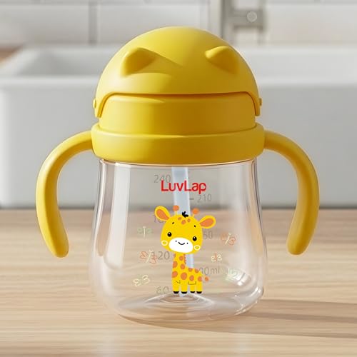 Image of LuvLap Joy Anti Spill Sipper for Kids with Twin Easy-Grip Handles, 270 ml, Sippy Cups with Soft Silicone Straw, Training Cup for Kids,Water Bottle, Non-Toxic & BPA Free, 1 Year+ (Yellow)