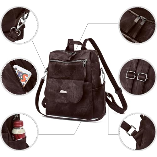 Image of Backpack Purse for Women, PU Leather Back pack Purse, Fashion Anti Theft Backpack, Multipurpose Lightweight Waterproof Shoulder Bag Handbag, Chocolate