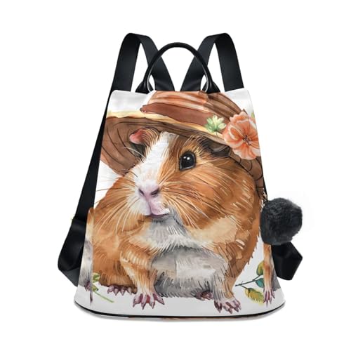 Sac à dos voyage femme cochon d'inde stylé avec chapeau pour des sorties sécurisées