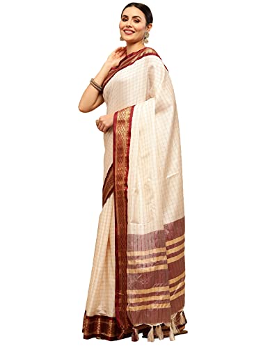 Satrani Women'S Woven Poly Silk Saree With Unstitched Blouse Piece(2347S254N_Off White)