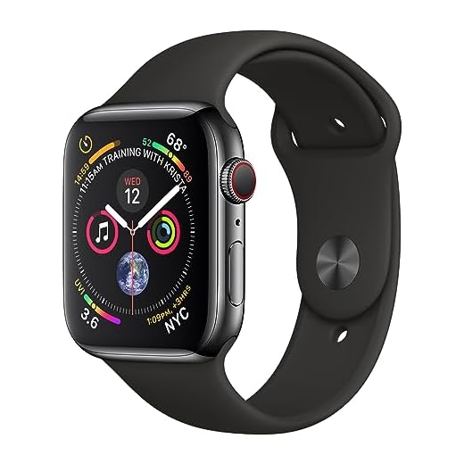 Apple Watch Series 4 (GPS + Cellular) con caja de 44 mm de acero inoxidable en negro espacial y correa deportiva negra