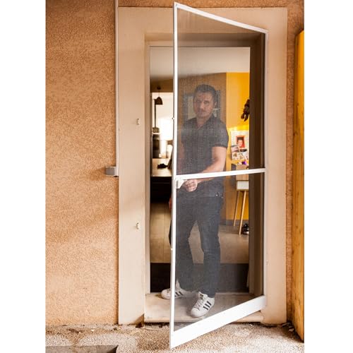 WERKA PRO Porte Moustiquaire Cadre Aluminium 100 x 225 cm - Réglable avec Poignée et Panneau de Renfort - Tulle en Fibre de Verre - Installation Facile