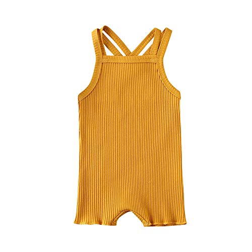 DuAnyozu Infant Baby Boys Girls Clothing Cotton Rompers Bodysuits Solid Plain One-Piece Jumpsuit Pajamas Outfit (Yellow,12-18 Months)