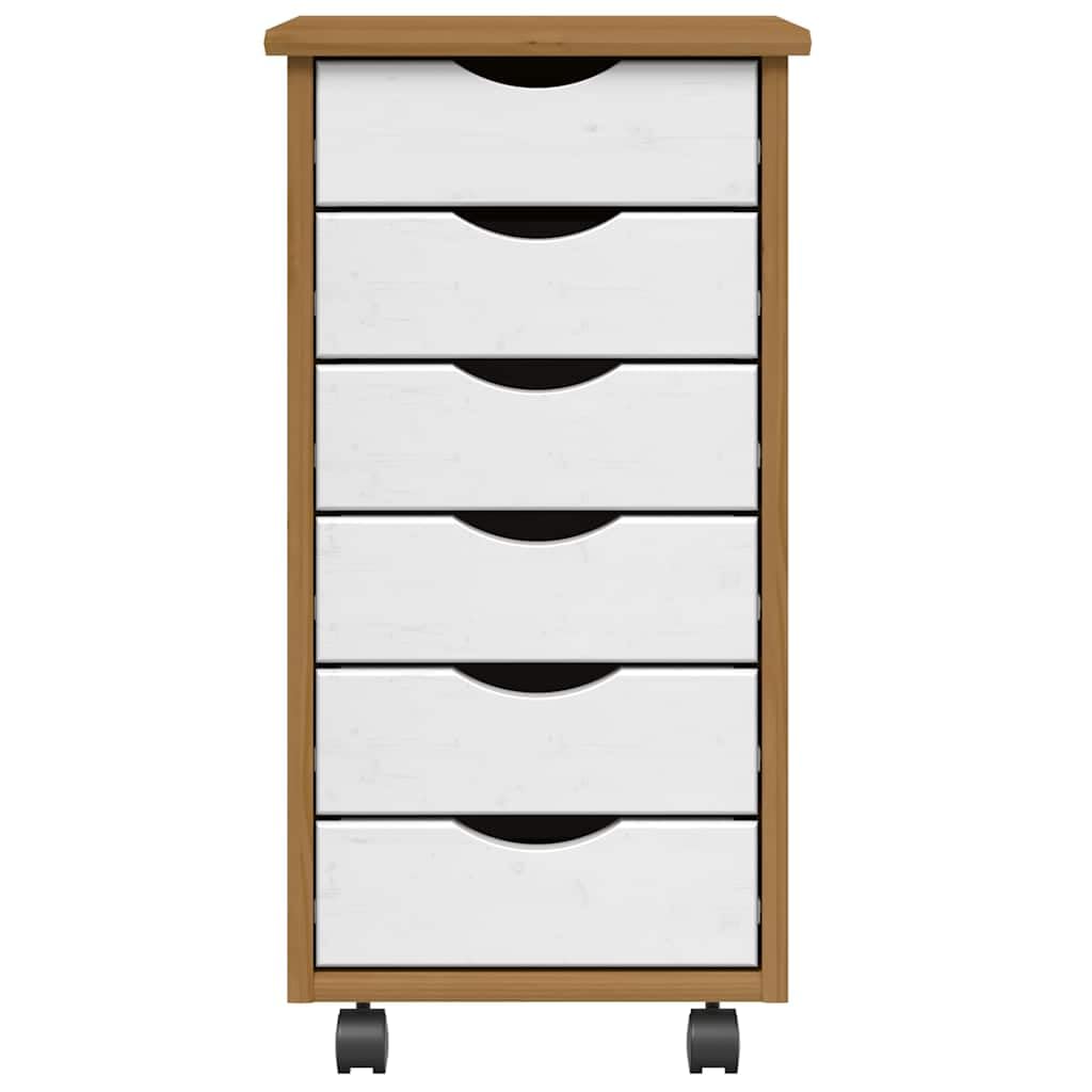 Rollschrank mit Schubladen Moss Honigbraun Massivholz Kiefer, Büroorganisation mit flexiblen Rollen und Griffmulden, Aktenschrank für Dokumente, vielseitiger Beistellschrank