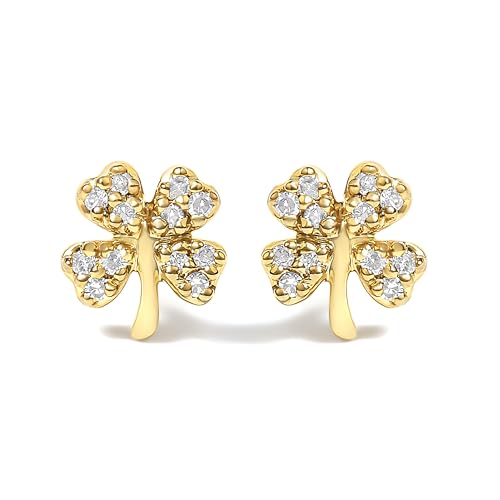 10K Yellow Gold Diamond Accent 4 Leaf Clover Stud Earrings