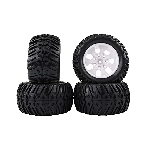 4X OD 130mm RC 1/10 Monster Truck Bigfoot Tyre Tires &12mm HEX Wheel Rim Hub for HSP Traxxas Redcat Arrma Exceed RC etc, White