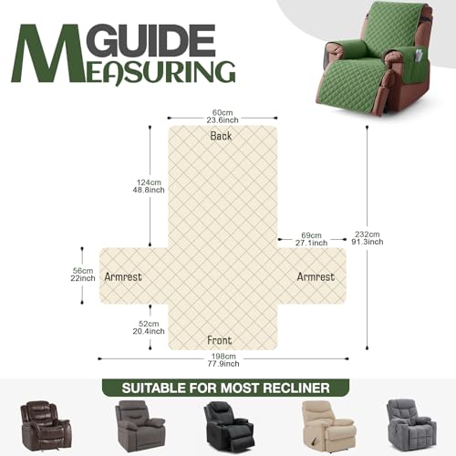 Image of KinCam 100% Waterproof Recliner Chair Cover, Reclining Couch Covers for Pets, Dogs, Recliner Couch Slipcover Furniture Protector with Elastic Straps for Kids(23.6 inch, Vine Green)