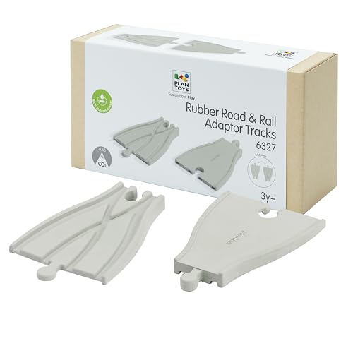 Image of PlanToys Rubber Road & Rail Adaptor Tracks Montessori Play Accessory | Imagination, Problem Solving and Creative World Building | Eco Friendly Track Adaptors for Meaningful Play