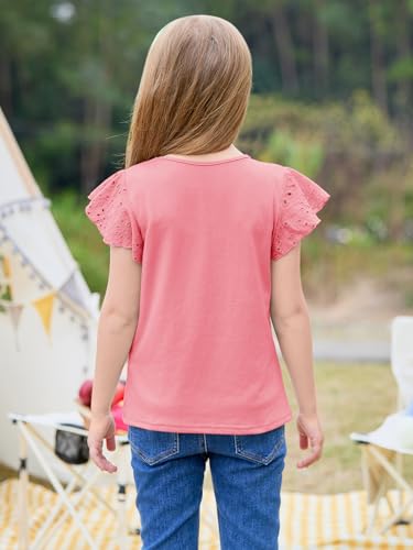 Image of Imily Bela Girls Ruffle Sleeve Shirts Crewneck Eyelet Tops 4-15 Years | Cute summer casual blouse, Soft breathable eyelet fabric with ruffle sleeves, Comfortable daily shirts for kids