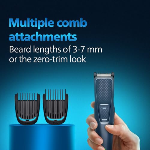 Image of Philips India's No.1 Men's Trimmer* | Skin Safe Beard Trimmer for Men | Durapower tech | Self Sharpening Blades | Skin Protect Comb | 30 min runtime USB charging | No oil needed | 2yr warranty |BT1244
