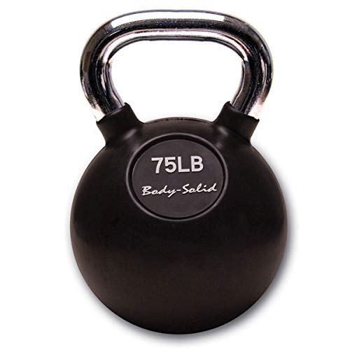 Body-Solid Rubber Coated Kettlebell (KBC75) with Kettle Grip Chrome Handle, Kettlebells for Weight Training and Core Workout Exercise Equipment, 75 lb.