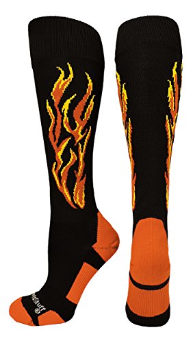 MadSportsStuff Flame Soccer Style Socks (Black/Orange/Gold, Small)