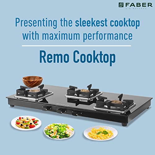 Faber Slim Gas Stove 3 Burner Glass Ceramic Cooktop (Hob Cooktop Remo 3Bb Bk) Black, Manual Ignition - Image 3