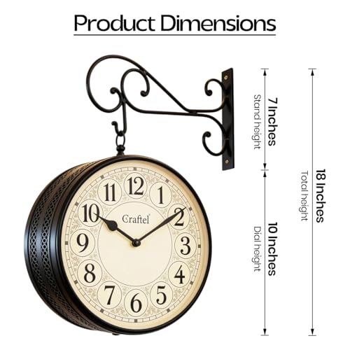 Image of CRAFTEL Double Sided Station Wall Clock | Both Side English Dial | Gift for Home Hall Living Room | Dial - 10 Inch, Matte Black | 365 Days Machine Replacement Warranty