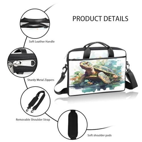 Maletín para laptop con diseño de tortuga y flores 15 pulgadas miniatura 4
