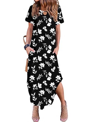 Image of Zeagoo Womens Maxi Summer Dress with Pockets Casual Short Sleeve Sundress Trendy 2026 Curve Hem Long Dress