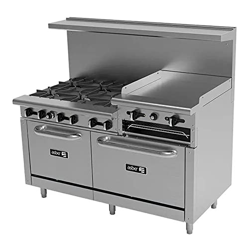 Asber AEMR-2-RG24-B6-60-H NG 60' Wide, 6 Burner 24' Griddle Restaurant Range with Double Oven, Natural Gas
