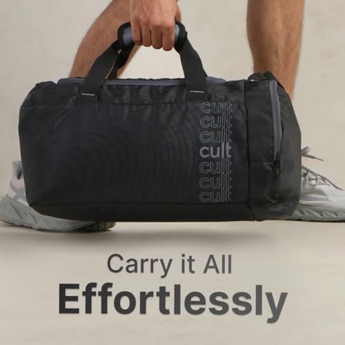 Image of Cultsport 35L Gym /Duffle Bag for Men & Women | Water-Resistant Sports Travel Bag with Shoe Compartment, Adjustable Shoulder Strap, Side Pocket & Spacious Main Storage - Black