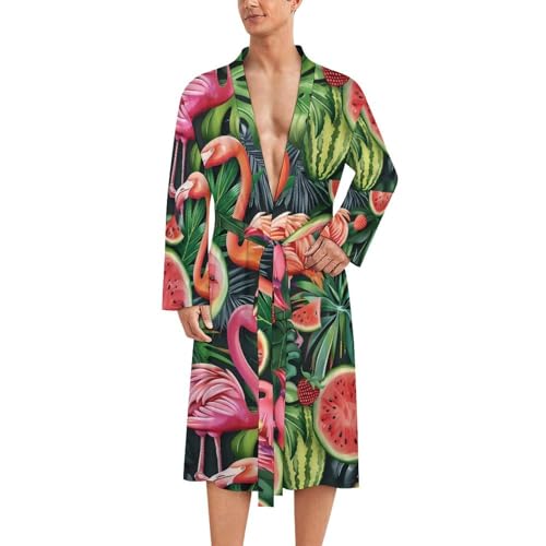 Linda bata de baño con diseño de flamenco, melón, frutas tropicales, bata de baño ligera hasta la rodilla para hombre, bata de baño, cuello chal, Estilo-31, XXL