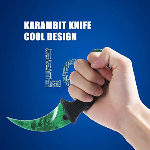 TOPOINT 2 Pack Karambit Knife No Cutting Edge Knife Without Cutting Edge with Sheath for Beginner (Golden-Green)