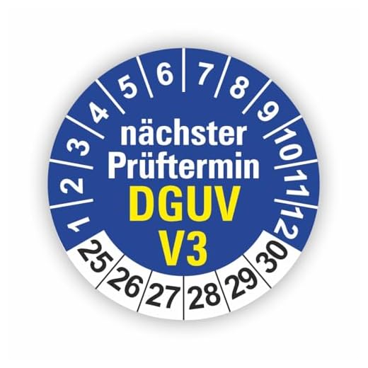 5-1.000 Stück Prüfplaketten Prüfetiketten Wartungsetiketten DGUV V3Prüfung Ø 20mm (Blau 10 Stück)