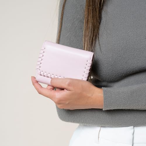 JEN & CO. Logan Whipstitch Trifold Wallet Women Vegan Leather Credit Card Holder Coin Purse Change Pouch for Women (Pink)2