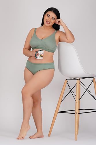 Image of SPUNN Women's Cotton Mix Full Coverage Non Padded Bra Panty Set for Heavy Bust Lingerie Set Combo