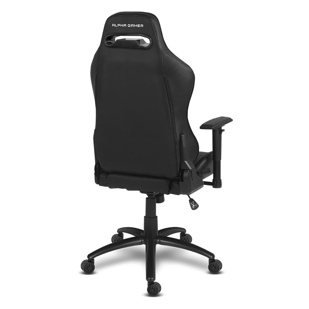 Alpha Gamer Atena - Silla Gaming de Cuero PU, Ergonómica, Reposabrazos Ajustables, Cojín Cervical y Lumbar, Base de Metal, 150KG - Negro