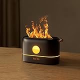 Flamme ätherisches Öl Diffusor Aromatherapie Luftbefeuchter 200ml Luftreiniger Ultraschall Aroma Diffusor Dreifarbig 3D Flamme Leise Nebel Wasserverdampfer für Büro Schlafzimmer Yoga SPA Schwarz