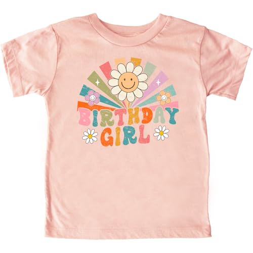 Birthday Girl Rainbow Sunbeam T-Shirt Girls Bday Retro Groovy Flower Tee