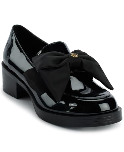 KARL LAGERFELD Women's Camilla Loafer with Oversized Bow, Shiny Black, 8