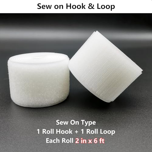 Matenf Sew On Hook and Loop Strips, 2 Inch Wide, Easy to Sew, Excellent Grip, Non Adhesive, Interlocking Tape, Hook & Loop Tape for Clothing Sewing Crafts and DIY Projects, 2'' x 6', White