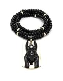 Fashion 21 Egypt God Anubis on Dog Tag Pendant 6mm 30' Wooden Bead Necklace (Many Styles) (Jet Black Anubis/Gold Dog Tag)